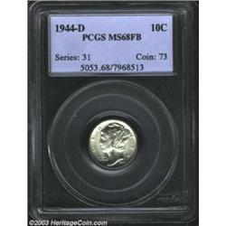 1944-D 10C MS68 Full Bands PCGS. Fully struck with Superb surfaces and a blush of golden patina....