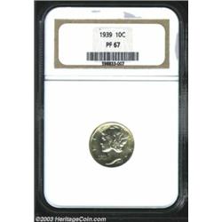 1939 10C PR67 NGC. Bright and sharp overall, a light coating of opaque patina has gathered on eac...