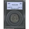 Image 1 : 1835 25C AU50 PCGS. B-5, R.3. Die State IV, with heavy obverse die cracks. Deep charcoal toning i...