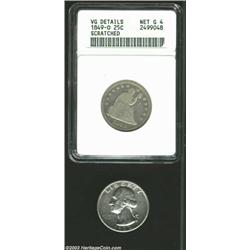 1849-O 25C --Scratched--ANACS, VG Details, Net Good 4, BER in LIBERTY is visible, untoned, a scra...