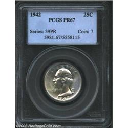 1942 25C PR67 PCGS. Sharply struck and bright with a hint of golden toning and no noticeable flaw...