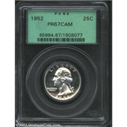 1952 25C PR67 Cameo PCGS. Flashy white brilliance with superb cameo contrast and no noticeable fl...