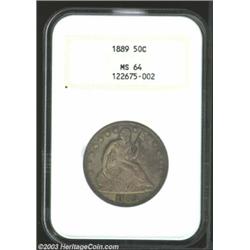 1889 50C MS64 NGC. Medium gray color mixes with subtle golden shades. A well defined example of t...