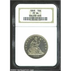 1868 50C PR64 NGC. Deeply mirrored with some hazy gray patina. A tiny planchet imperfection is no...