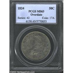 1824 50C Overdate MS63 PCGS. O-103, R.1. The 4 in the date is sharply repunched over what the Ove...