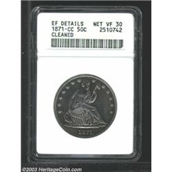 1871-CC 50C --Cleaned--ANACS. XF Details, Net VF30. The fields have murky mauve patina, while the...