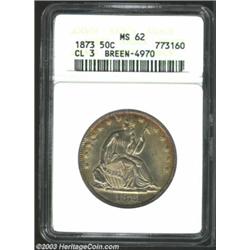 1873 50C Closed 3 MS62 ANACS. WB-104, Breen-4970. The base of the 3 in the date is boldly recut....