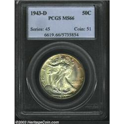 1943-D 50C MS66 PCGS. Light golden toning with a hint of softness in the central areas. The outst...