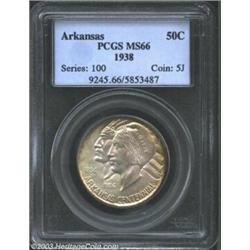 1938 50C Arkansas MS66 PCGS. Golden-brown and pearl-gray patina endows this satiny and well prese...