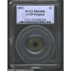 1851 P1C One Cent, Judd-129 Original, Pollock-153, R.7, PR62 Red and Brown PCGS....