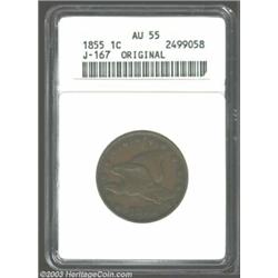1855 P1C Flying Eagle Cent, Judd-167 Original, Pollock-193, R.4, AU55 ANACS....