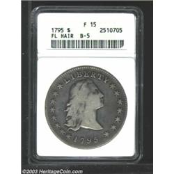 1795 $1 Flowing Hair, Three Leaves Fine 15 ANACS. B-5, BB-27, R.1. A 'bar' behind Liberty's upper...