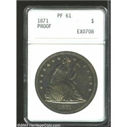 1871 $1 PR61 ANACS. Both sides are deeply toned, primarily in a rich golden-brown color. The proo...