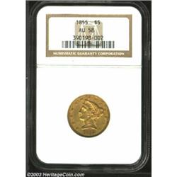 1855 $5 AU58 NGC....