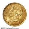 Image 1 : 1890-CC $5 MS63 NGC. Satiny with natural golden and crimson color over sharply struck surfaces. A...