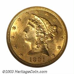 1891-CC $5 MS63 NGC. The '91-CC Half Eagle enjoys great popularity as a type coin from the Carson...