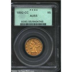 1892-CC $5 AU55 PCGS....