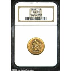 1898 $5 MS63 NGC. Slightly subdued with a few typical bag marks.<BR><I>From the Brian Loncar Coll...