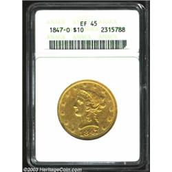 1847-O $10 XF45 ANACS. While the lower half of the eagle is not fully struck, the bright yellow c...