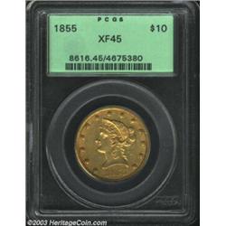 1855 $10 XF45 PCGS. The borders have generous golden-brown luster, and this older holder example...