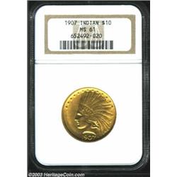 1907 $10 No Motto MS61 NGC. Deep yellow-gold color greets the viewer of this always popular, firs...