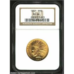1932 $10 MS64 NGC. Bright lustrous surfaces that are minimally abraded and show rich yellow-gold...