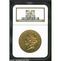 1852 $20 AU58 NGC....