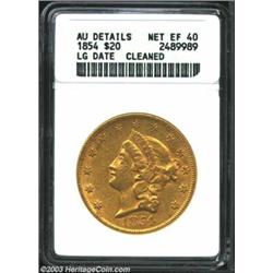 1854 $20 Large Date--Cleaned--ANACS. AU Details, Net XF40....