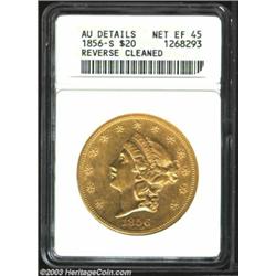 1856-S $20 --Reverse Cleaned--ANACS. AU Details, Net XF45. A hairlined example that has bright lu...