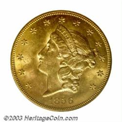 1856-S $20 No Serif, Right S MS63 PCGS. Ex: S.S. Central America. 17P. Very sharply struck throug...