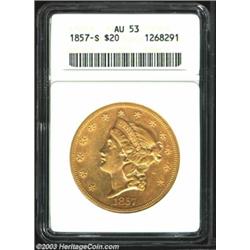 1857-S $20 AU53 ANACS. A richly detailed example that is without relevant handling marks. Pleasin...