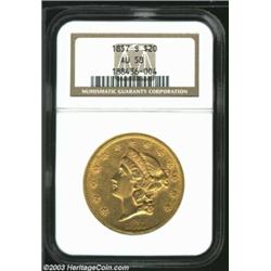 1857-S $20 AU58 NGC. Luster surrounds the stars individually, but not as a group. A sharply struc...