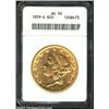 Image 1 : 1859-S $20 AU50 ANACS. Bright yellow and pink-gold surfaces display plenty of remaining detail, c...