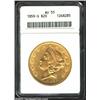 Image 1 : 1859-S $20 AU55 ANACS. This untoned example has abundant bright luster, a crisp strike, and refre...