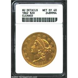 1862 $20 --Cleaned--ANACS. AU Details, Net XF40....