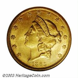 1863-S $20 MS61 NGC. <I>Ex: Brother Jonathan. The '63-S was a conditionally rare Type One Twenty...