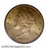 Image 1 : 1892-S $20 MS63 ICG. Original, well frosted surfaces are draped in warm reddish patina. Liberty's...