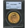Image 1 : 1912 $20 MS63 PCGS. Boldly struck with variegated orange, yellow, and pink-gold colors. There is...