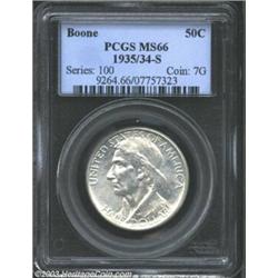 1935/34-S 50C Boone MS66 PCGS. Near flawless silvery-gray surfaces are well struck and coated by...