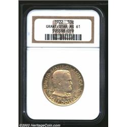 1922 50C Grant with Star MS61 NGC. The centers have dove-gray patina, while the margins have lumi...