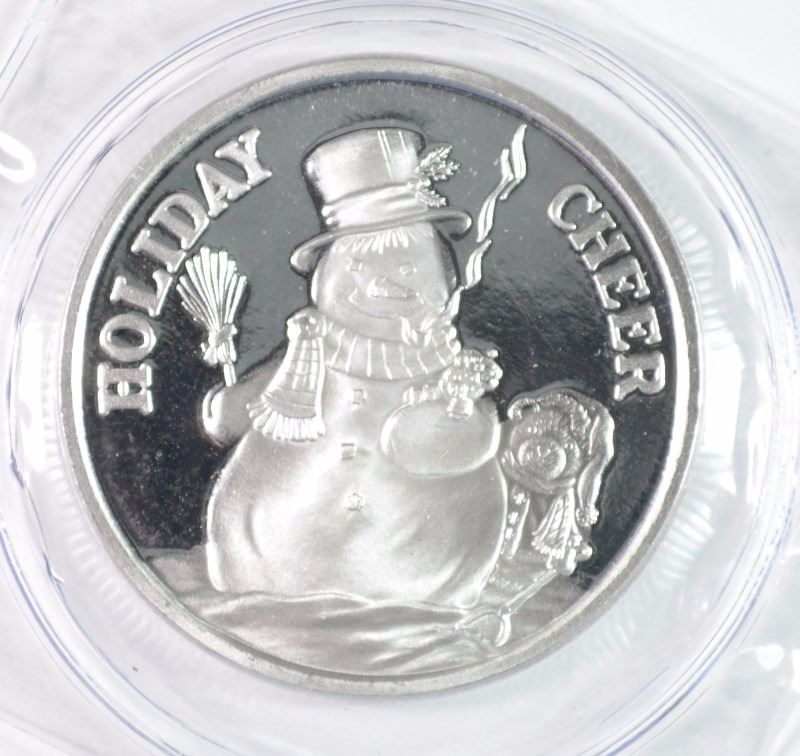 HOLIDAY CHEER ( SNOWMAN ) ONE OUNCE .999 SILVER ROUND