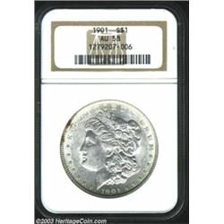 1901 $1 AU58 NGC. Elusive and costly any finer, this coin is a whisper of rub away from a Mint St...