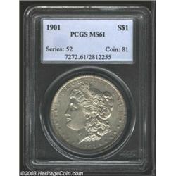 1901 $1 MS61 PCGS. Somewhat soft near the centers, this example exhibits an interesting shade of...