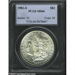 1901-S $1 MS64 PCGS. A lightly toned and lightly abraded near-Gem with potent luster and a reason...