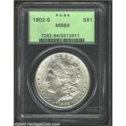 1902-S $1 MS64 PCGS. A lustrous and essentially brilliant near-Gem that has an especially clean r...