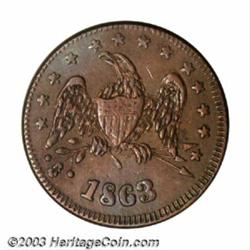 1863 Very Scarce Eagle Token Made By Gleason XF40 Cleaned. Fuld-285/383. R.7. Die sinker Alexande...