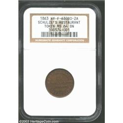 1863 MS Schulze's Restaurant Token MS64 Brown NGC....