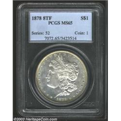 1878 8TF $1 MS65 PCGS. A nicely struck and lightly toned Gem with shimmering semi-prooflike luste...