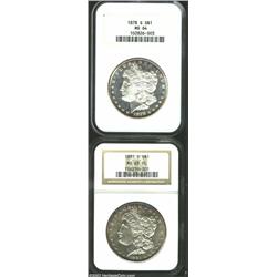 1878-S $1 MS64 NGC, a seemingly prooflike near-Gem with rich mauve and electric-blue peripheral p...