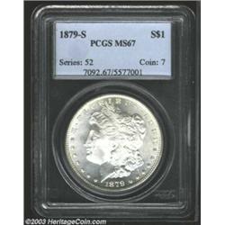 1879-S $1 MS67 PCGS. Fully struck and brilliant, this snowy-white Superb Gem comes close to being...
